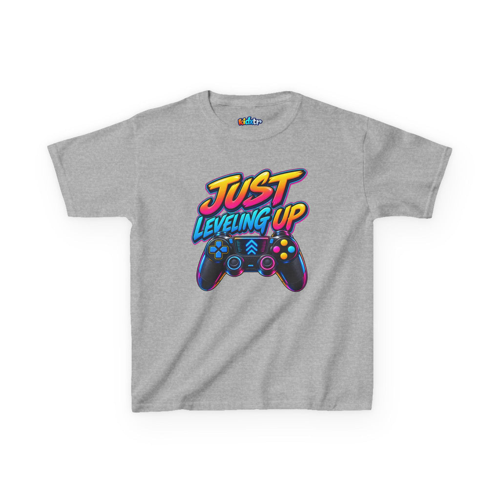 Kidxtr™ Kids Gaming T-Shirt — 'Just Leveling Up' Controller Graphic Tee