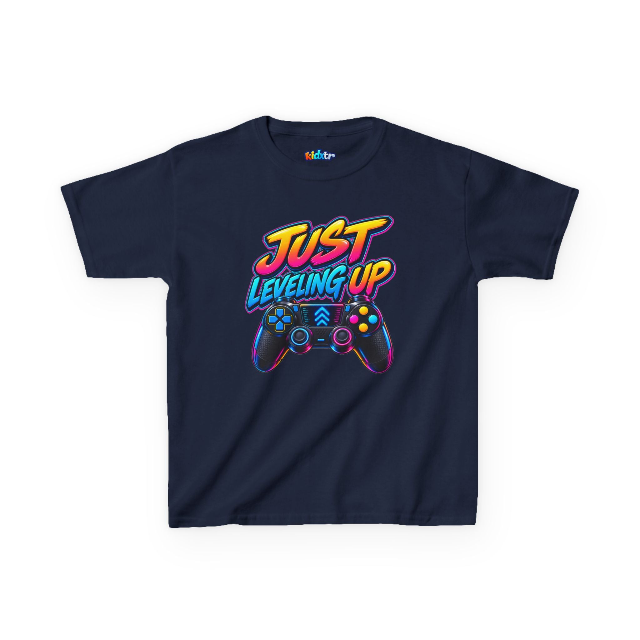 Kidxtr™ Kids Gaming T-Shirt — 'Just Leveling Up' Controller Graphic Tee