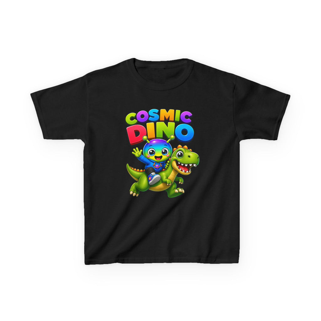 Kids Cosmic Dino T-Shirt — 'Cosmic Dino' Colorful Alien Riding Dinosaur Graphic Tee