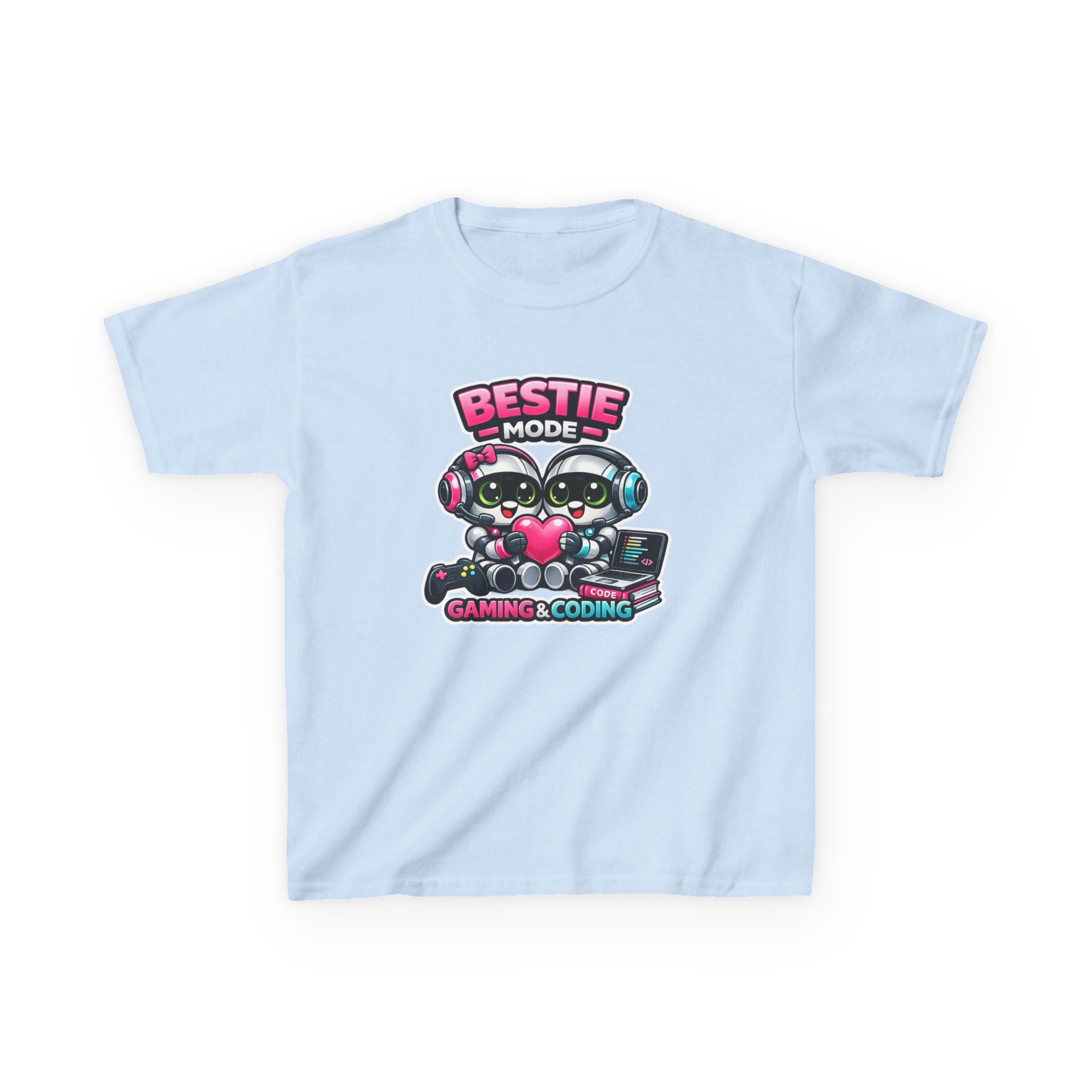 Kids Gaming T-Shirt — 'Bestie Mode' Cute Robot Friends Gaming & Coding Graphic Tee