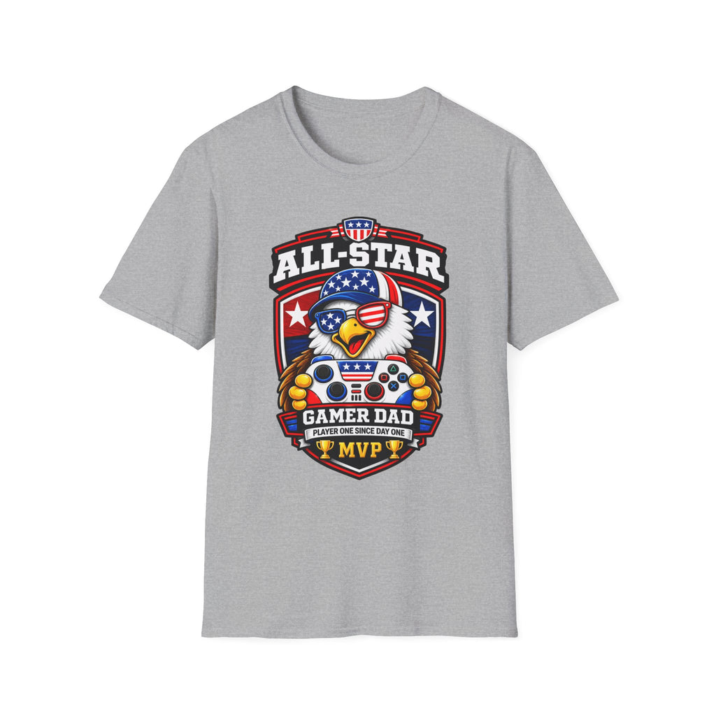 All-Star Gamer Dad T-Shirt — Patriotic Eagle Gaming Graphic Tee