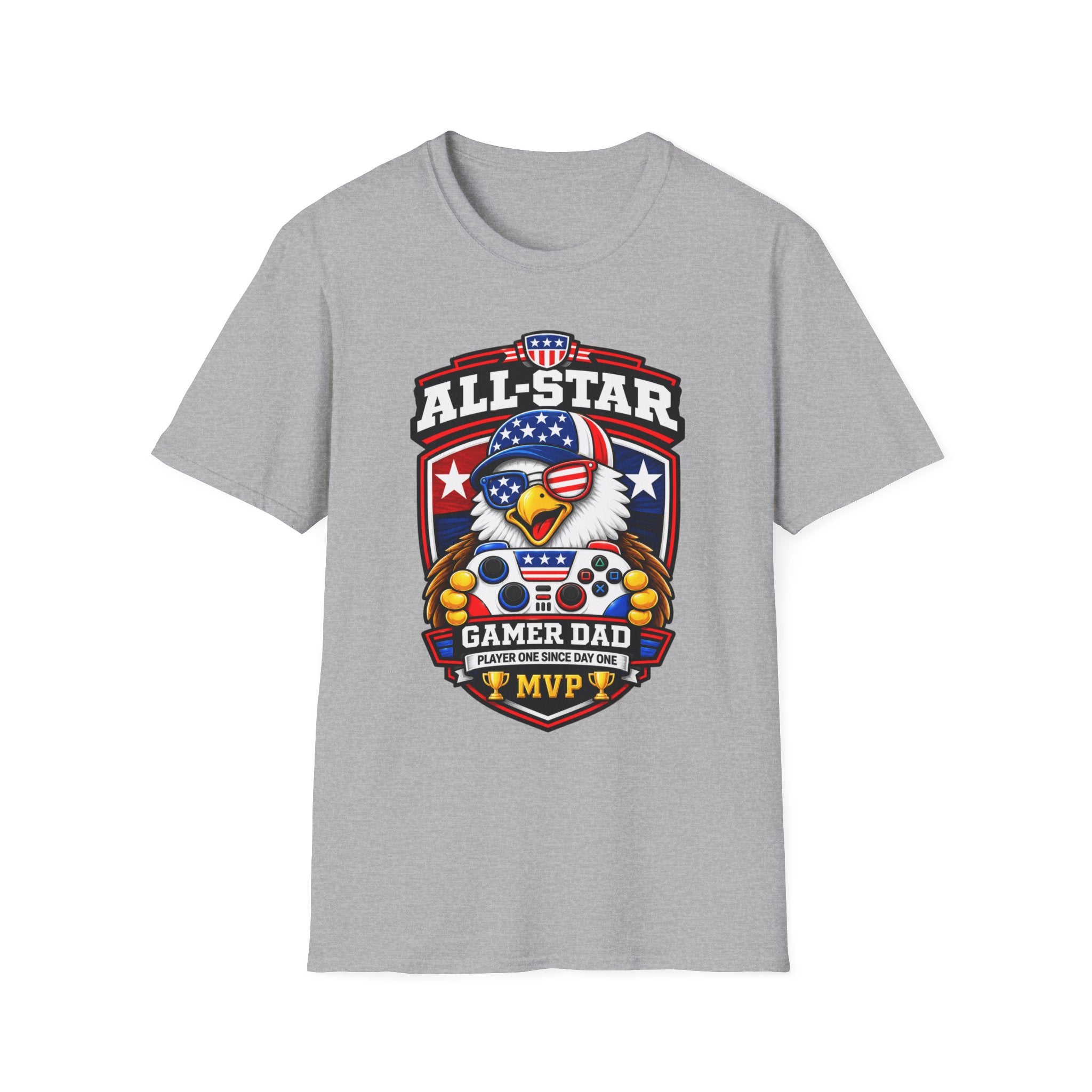 All-Star Gamer Dad T-Shirt — Patriotic Eagle Gaming Graphic Tee