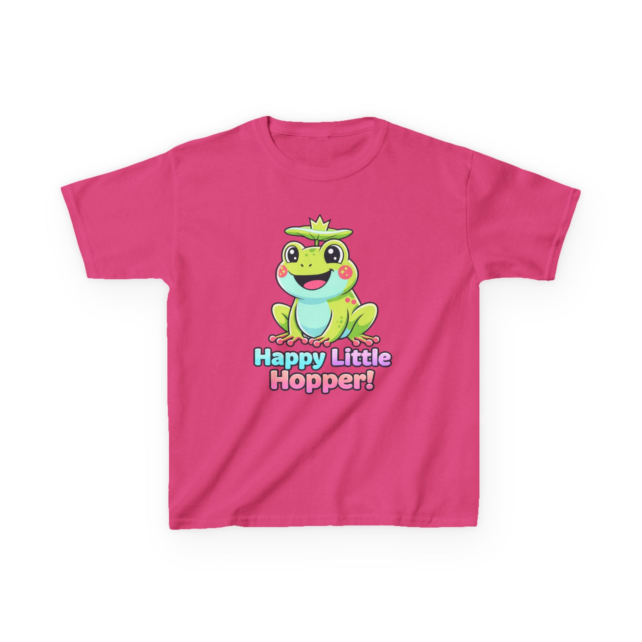 Kids Frog T-Shirt — 'Happy Little Hopper!' Cartoon Crown Frog Graphic Tee
