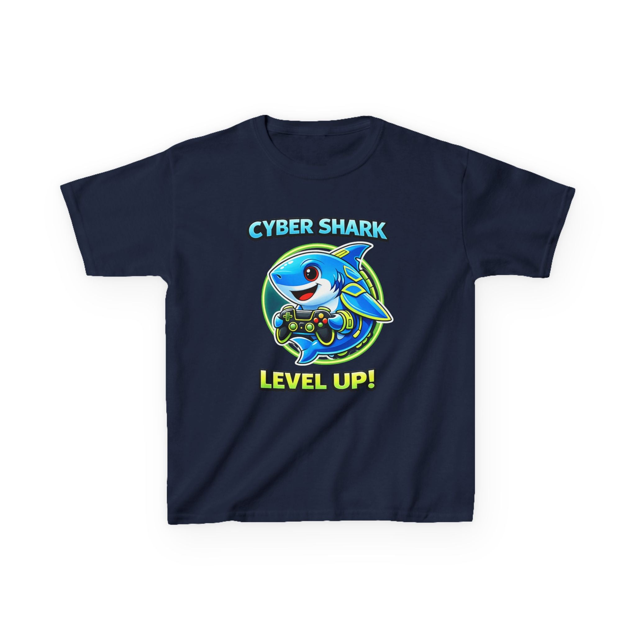 Kids Shark T-Shirt — 'Level Up' Gaming Graphic Tee