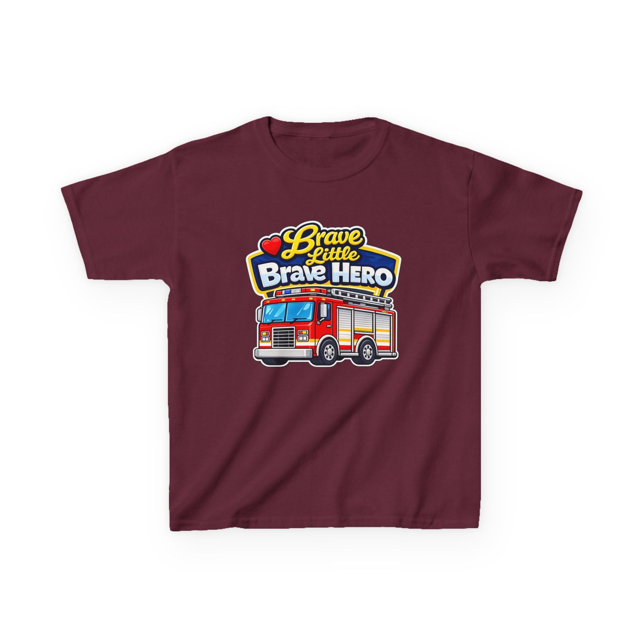 Kids Tee — "Brave Little Brave Hero" Firetruck T-Shirt Graphic