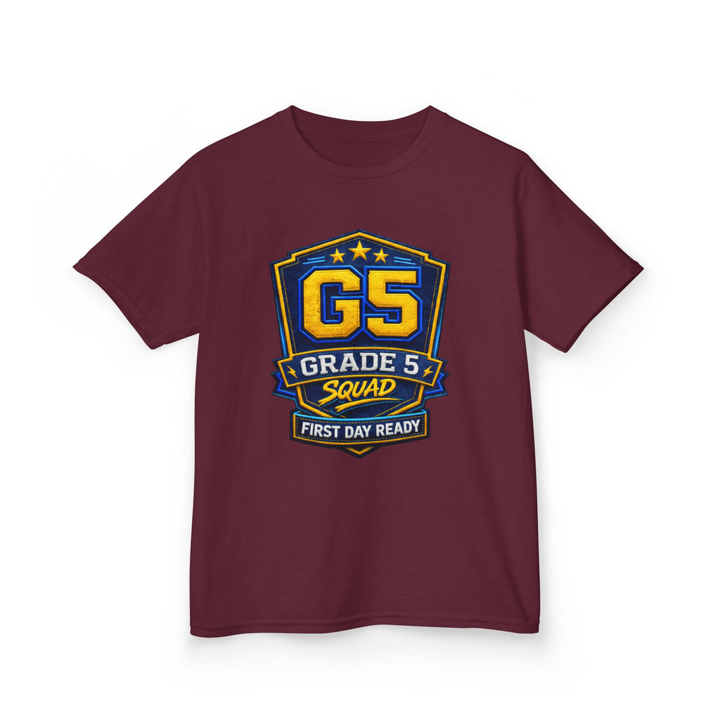 Kids Grade 5 T-Shirt — 'G5 Squad' First Day Ready Back-to-School Graphic Tee