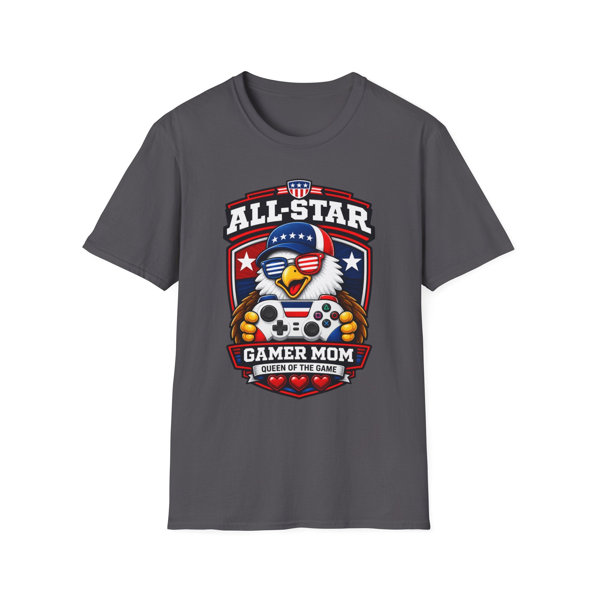 All-Star Gamer Mom T-Shirt — Patriotic Eagle Gaming Graphic Tee