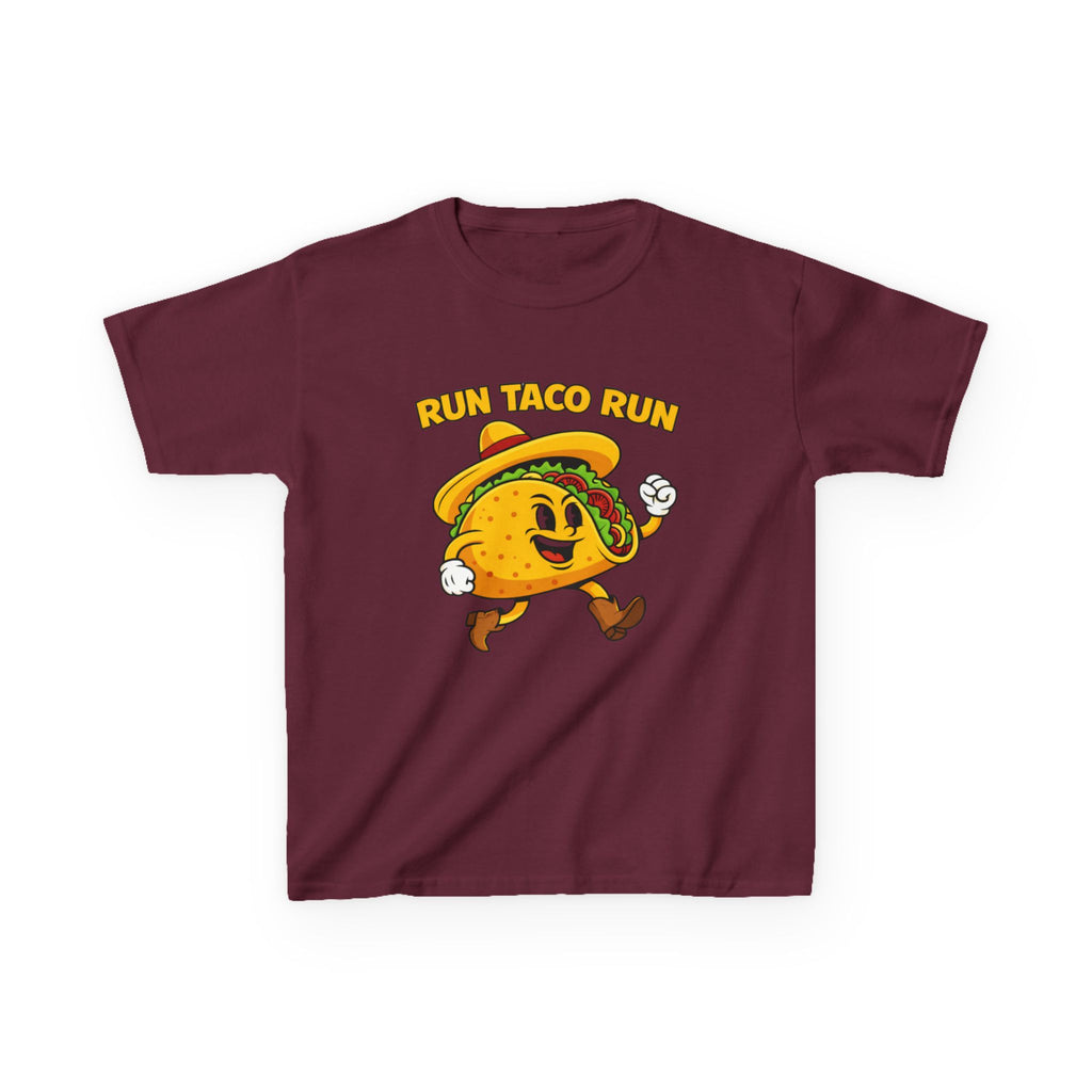 Kids Funny T-Shirt — 'Run Taco Run!' Cute Running Taco Graphic Tee