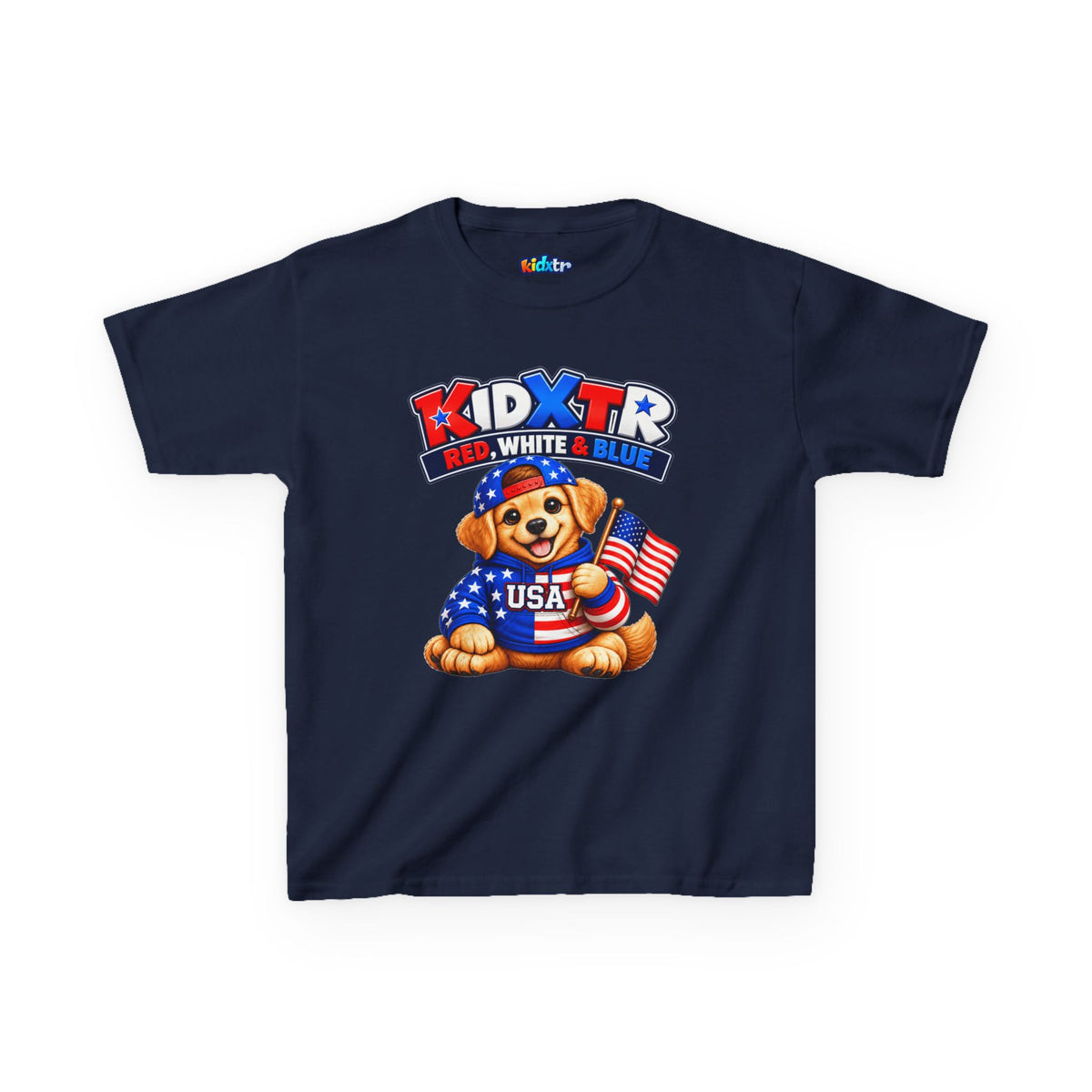 Kidxtr™ Kids Patriotic T-Shirt — 'Red, White & Blue' USA Dog Graphic Tee