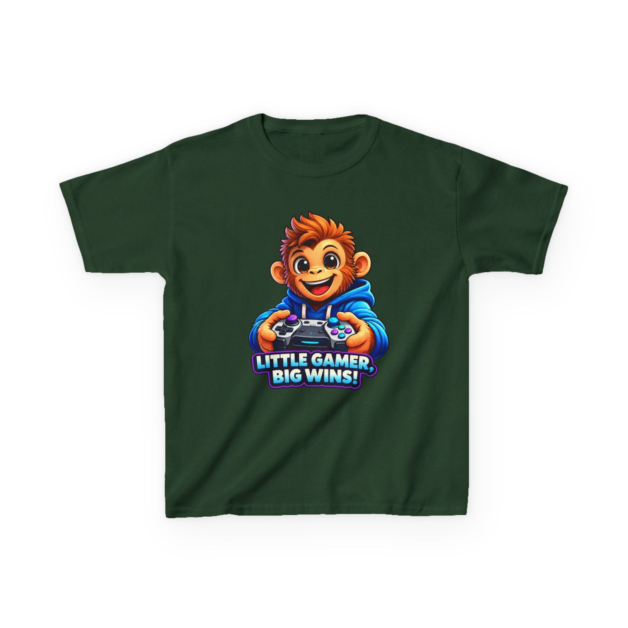 Kids Monkey T-Shirt — 'Little Gamer Big Wins!' Cartoon Monkey Gamer Graphic Tee