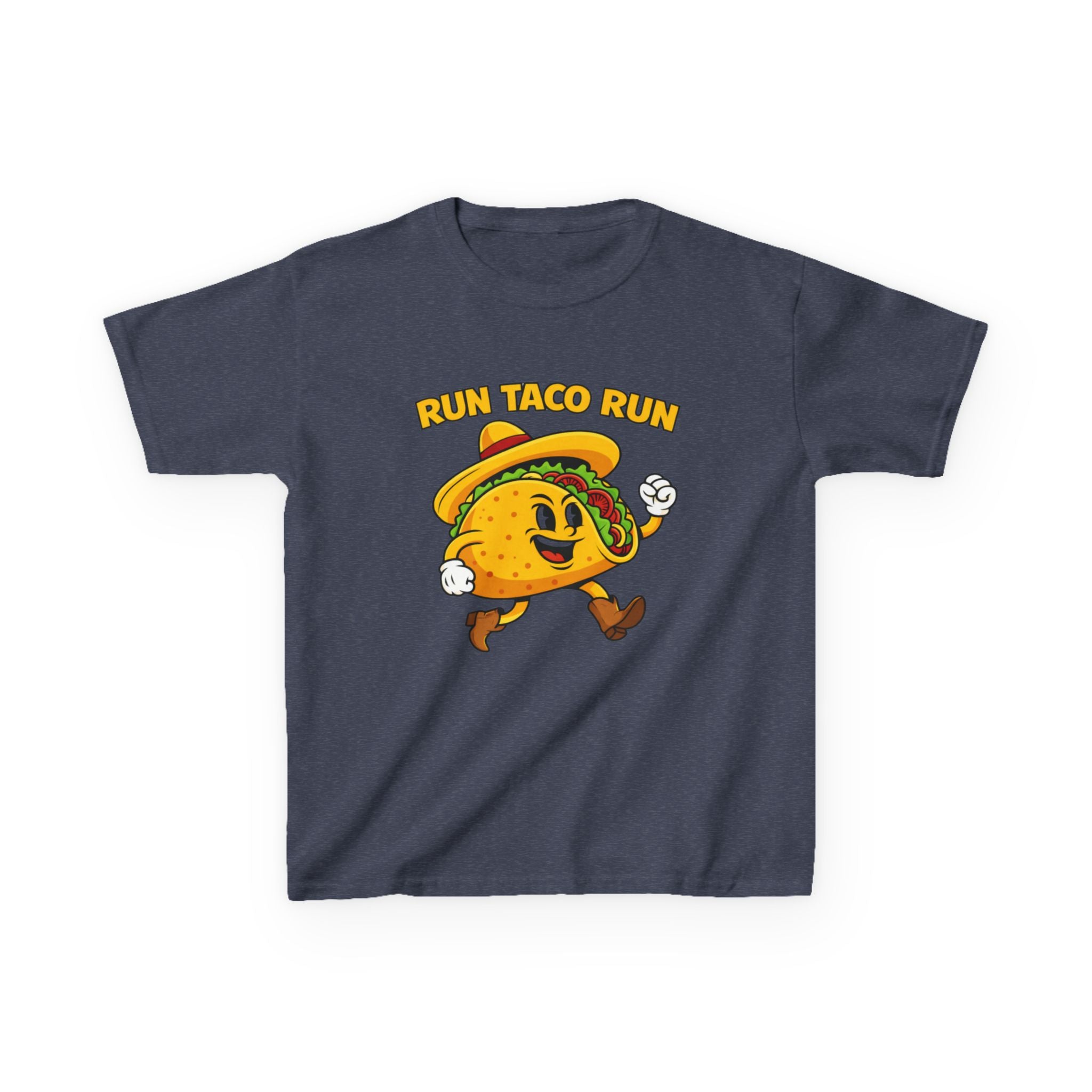 Kids Funny T-Shirt — 'Run Taco Run!' Cute Running Taco Graphic Tee