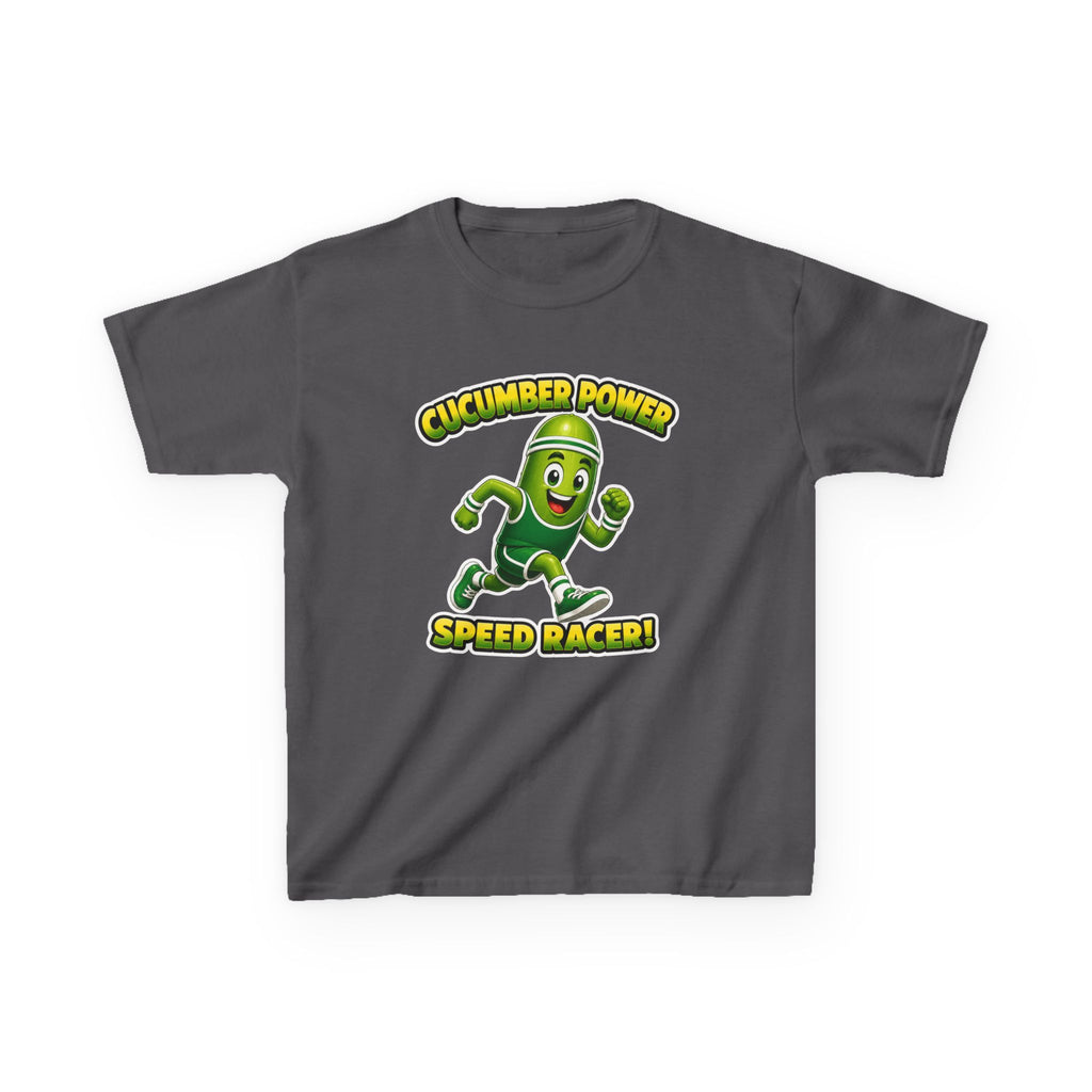 Kids T-Shirt — "Cucumber Power Speed Racer" Cute Cartoon Veggie Tee for Children
