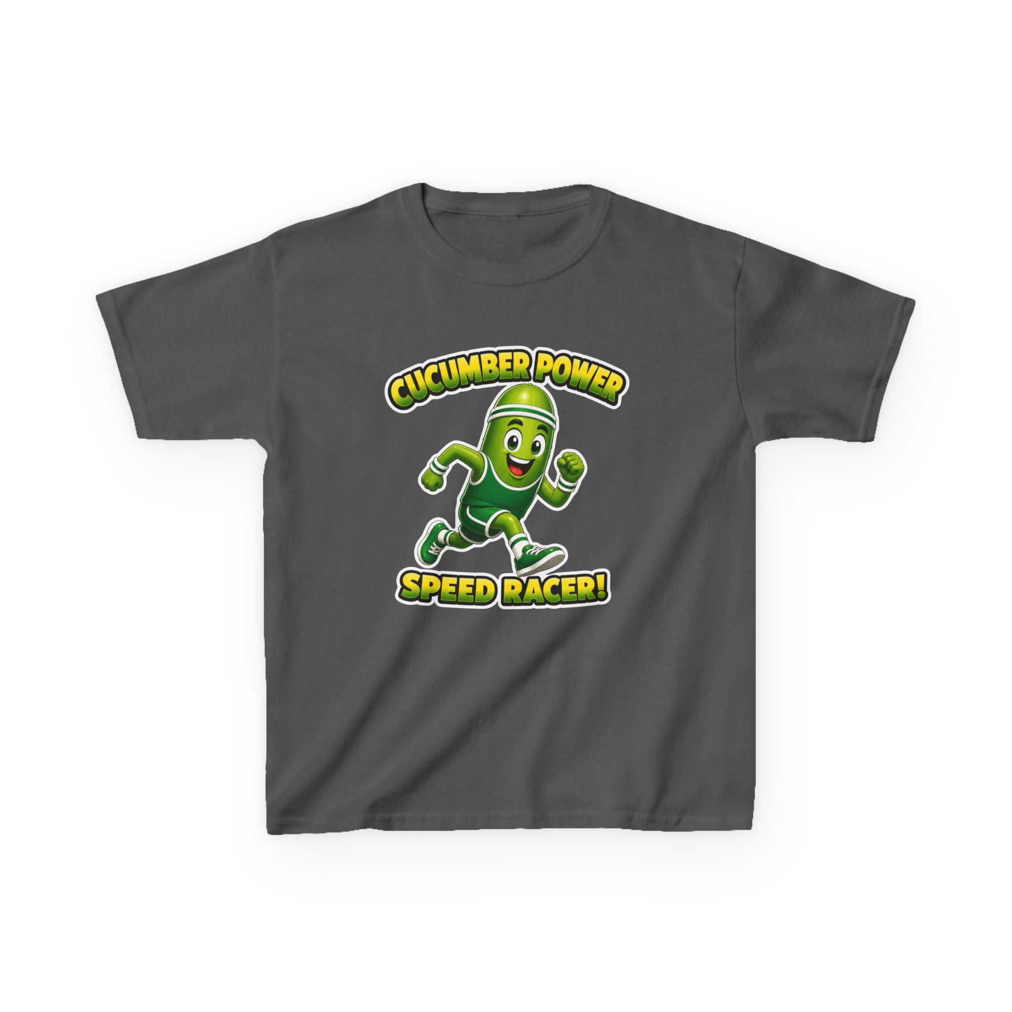 Kids T-Shirt — "Cucumber Power Speed Racer" Cute Cartoon Veggie Tee for Children