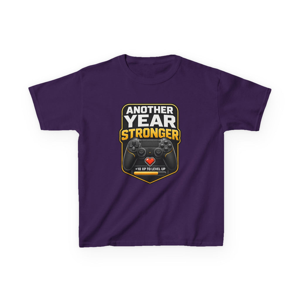 Kids Birthday T-Shirt — 'Another Year Stronger' +10 XP Level Up Graphic Tee