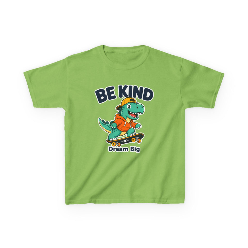 Kids Kindness T-Shirt — 'Be Kind' Skateboarding Dinosaur Graphic Tee