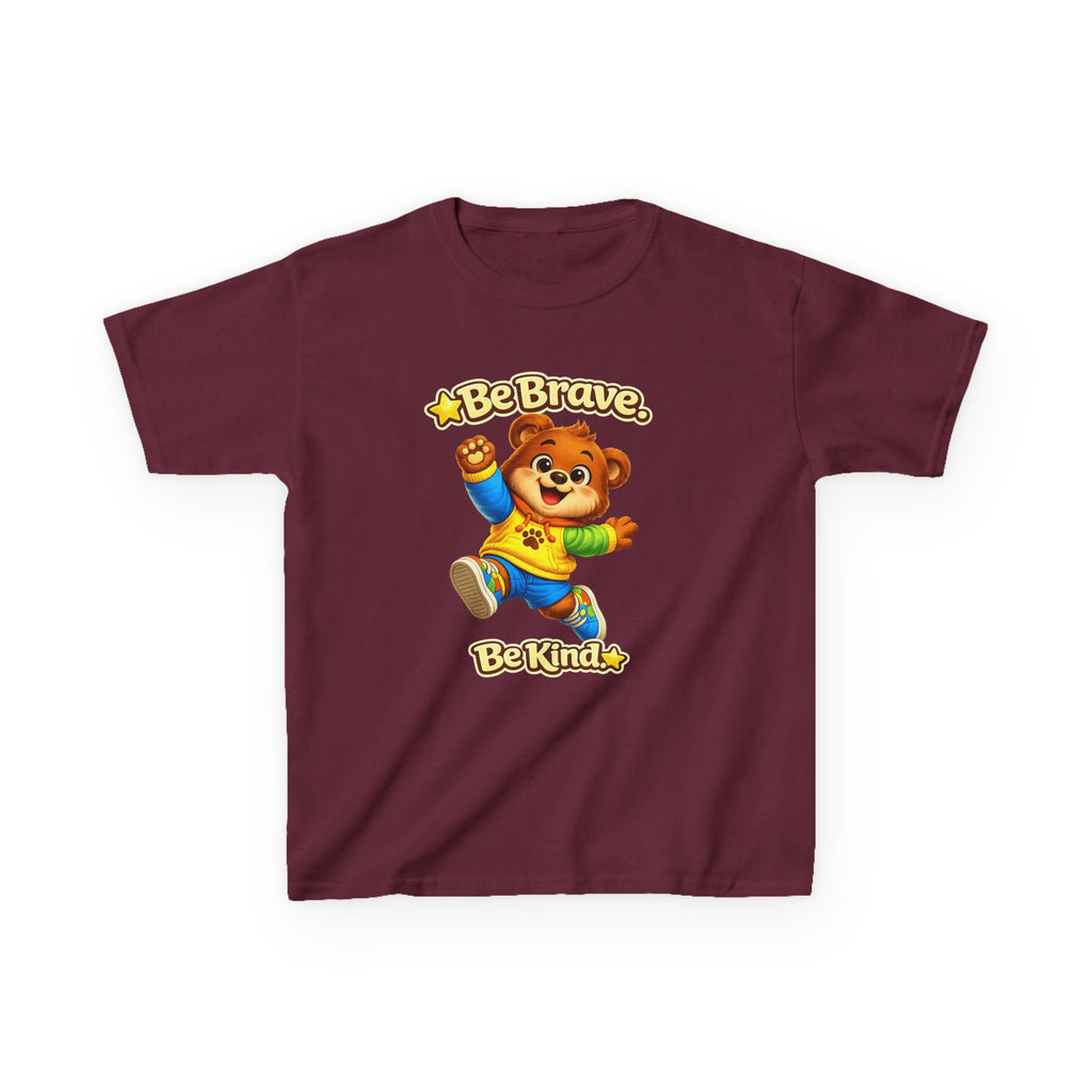 Kids Bear T-Shirt — 'Be Brave, Be Kind' Cute Bear Motivational Graphic Tee