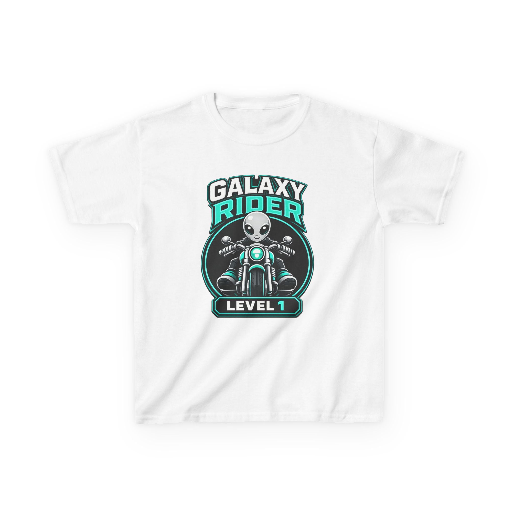 Kids Alien T-Shirt — 'Galaxy Rider Level 1' Alien Motorcycle Graphic Tee