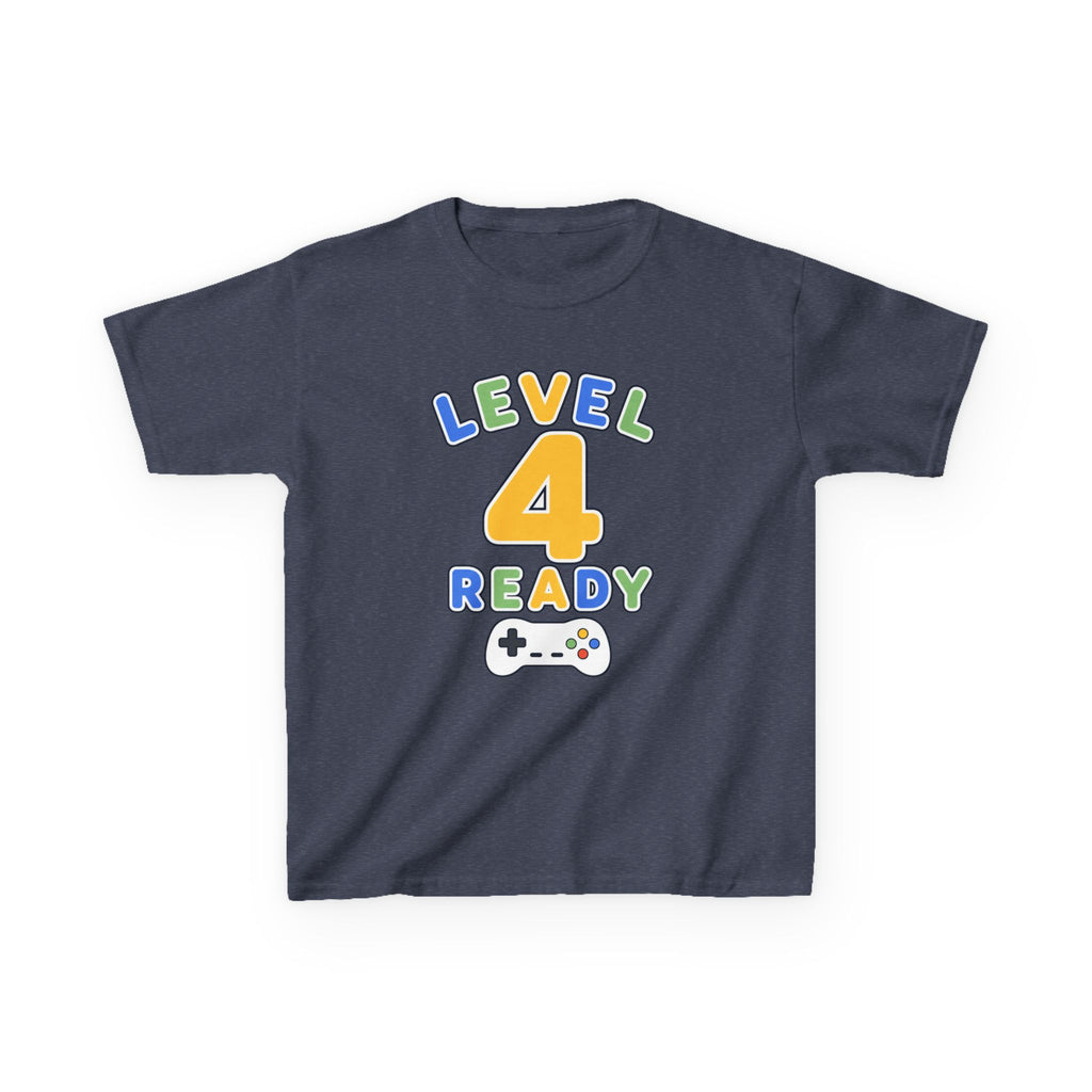 Kids Birthday Gaming T-Shirt — 'Level 4 Ready' Video Game Controller Graphic Tee