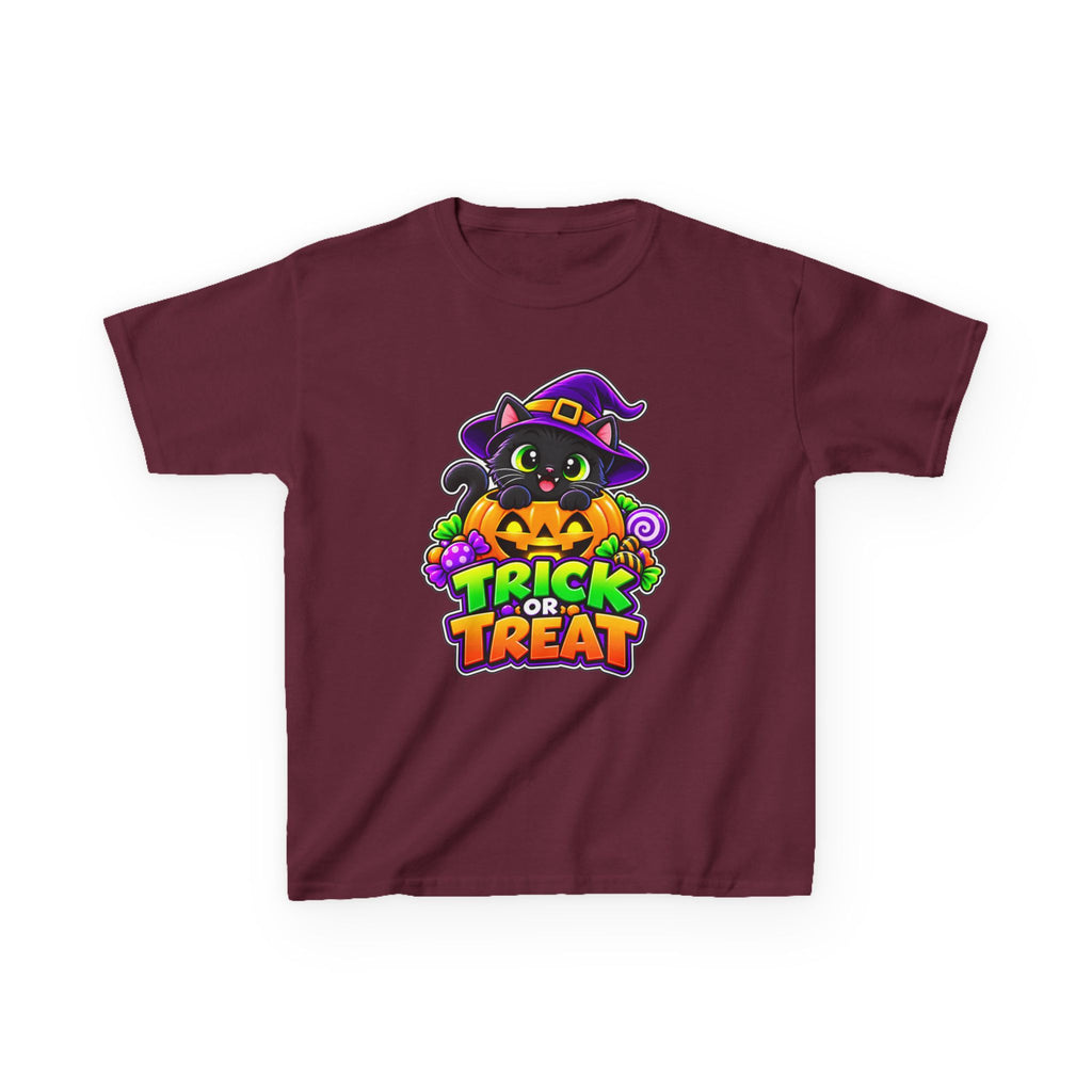 Kidxtr™ Kids Halloween T-Shirt — 'Trick or Treat' Black Cat in Pumpkin Graphic Tee