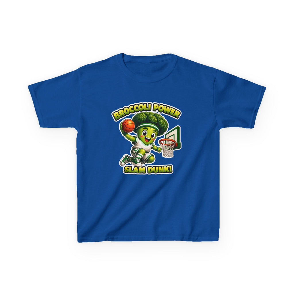 Kids Broccoli T-Shirt — 'Broccoli Power Slam Dunk!' Basketball Veggie Graphic Tee