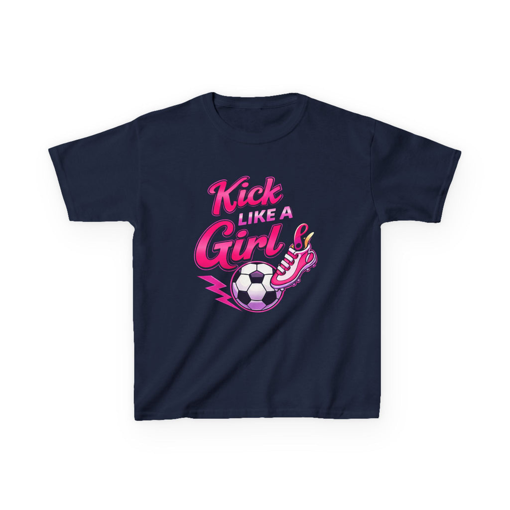 Kids Soccer T-Shirt — 'Kick Like a Girl' Soccer Graphic Tee