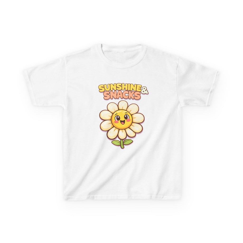 Kids Sunshine T-Shirt — 'Sunshine & Snacks' Smiling Daisy Graphic Tee