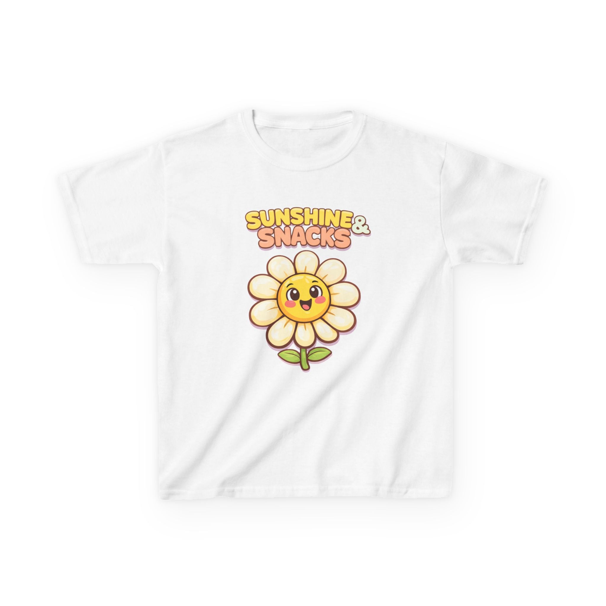 Kids Sunshine T-Shirt — 'Sunshine & Snacks' Smiling Daisy Graphic Tee