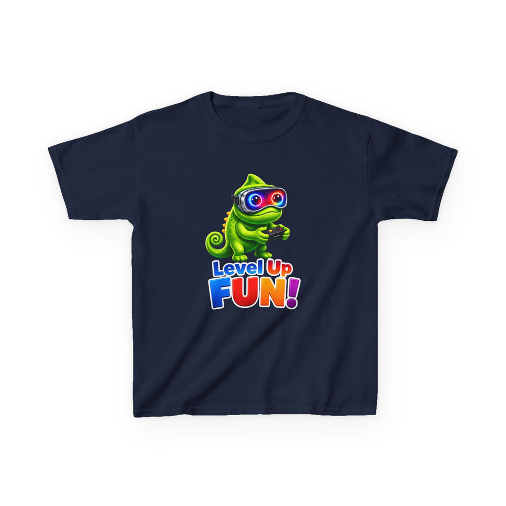 Kids Gaming T-Shirt — 'Level Up Fun!' Chameleon Gamer Graphic Tee