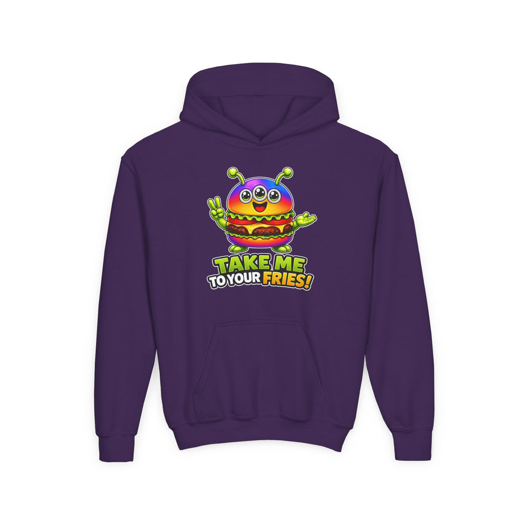 Kidxtr™ Kids Burger Hoodie — 'Take Me to Your Fries' Cartoon Graphic Sweatshirt