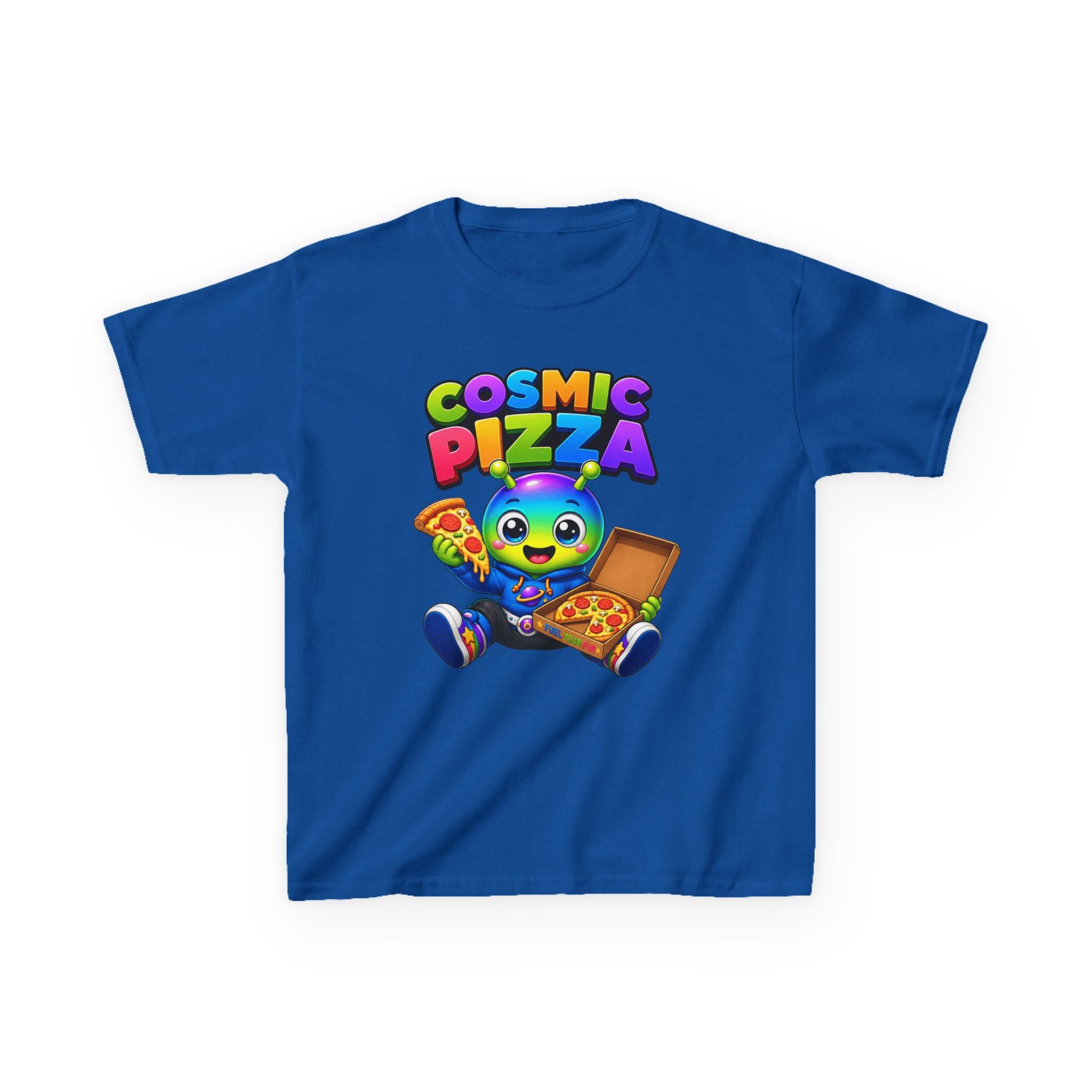 Kids Cosmic Pizza T-Shirt — 'Cosmic Pizza' Cute Alien Eating Pizza Graphic Tee
