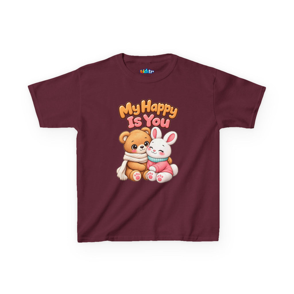 Kidxtr™ Kids Bear & Bunny T-Shirt — 'My Happy Is You' Cute Animal Graphic Tee