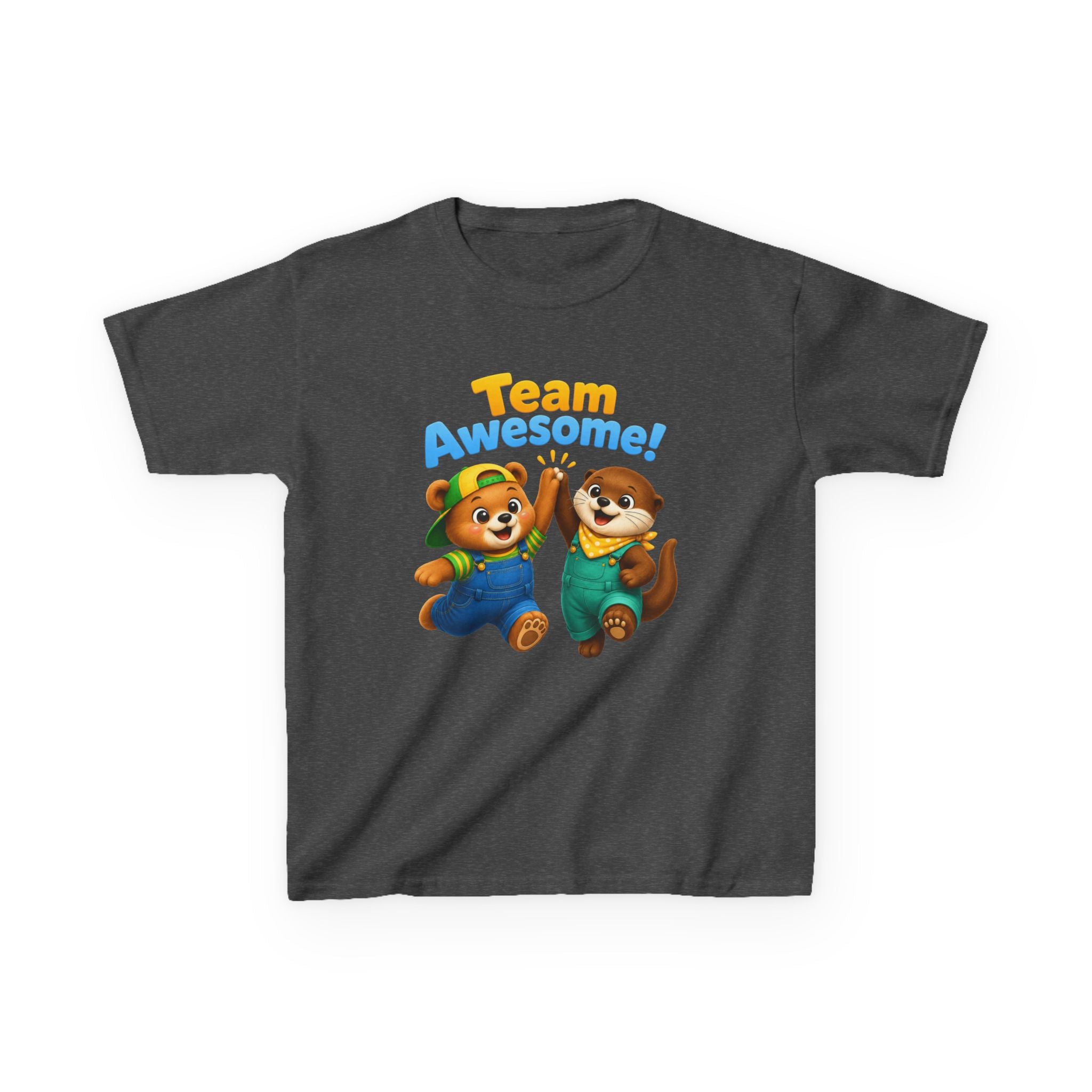 Kids Teamwork T-Shirt — 'Team Awesome!' High-Five Bear & Otter Graphic Tee