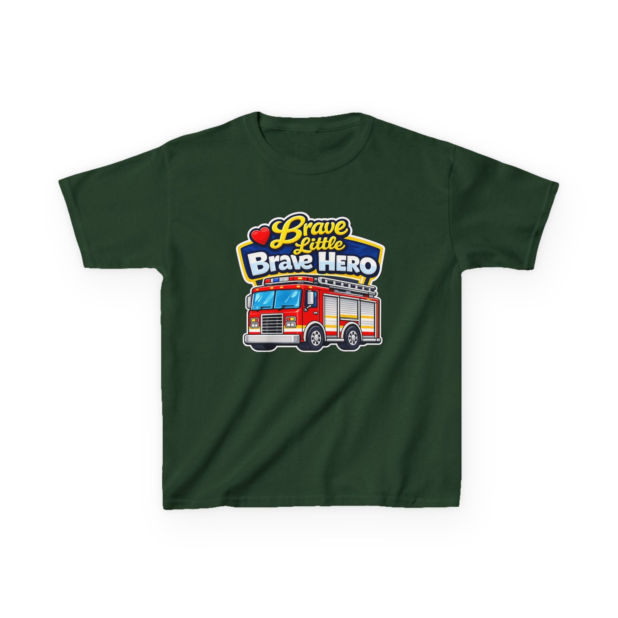 Kids Tee — "Brave Little Brave Hero" Firetruck T-Shirt Graphic