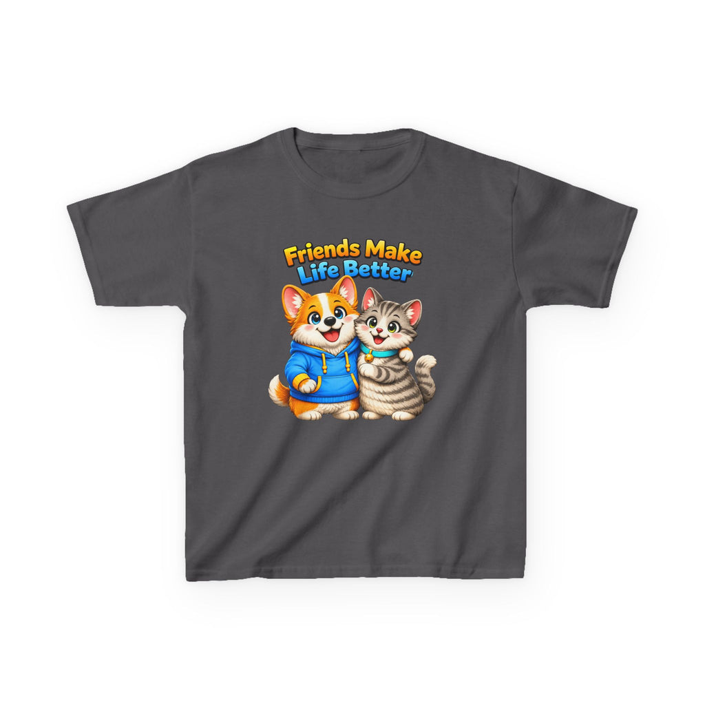Kids Friendship T-Shirt — 'Friends Make Life Better' Cute Cat & Dog Graphic Tee