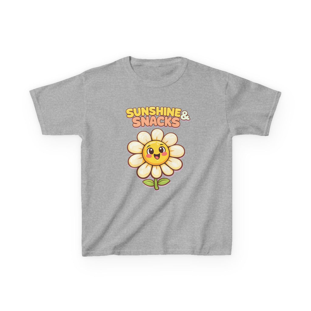 Kids Sunshine T-Shirt — 'Sunshine & Snacks' Smiling Daisy Graphic Tee