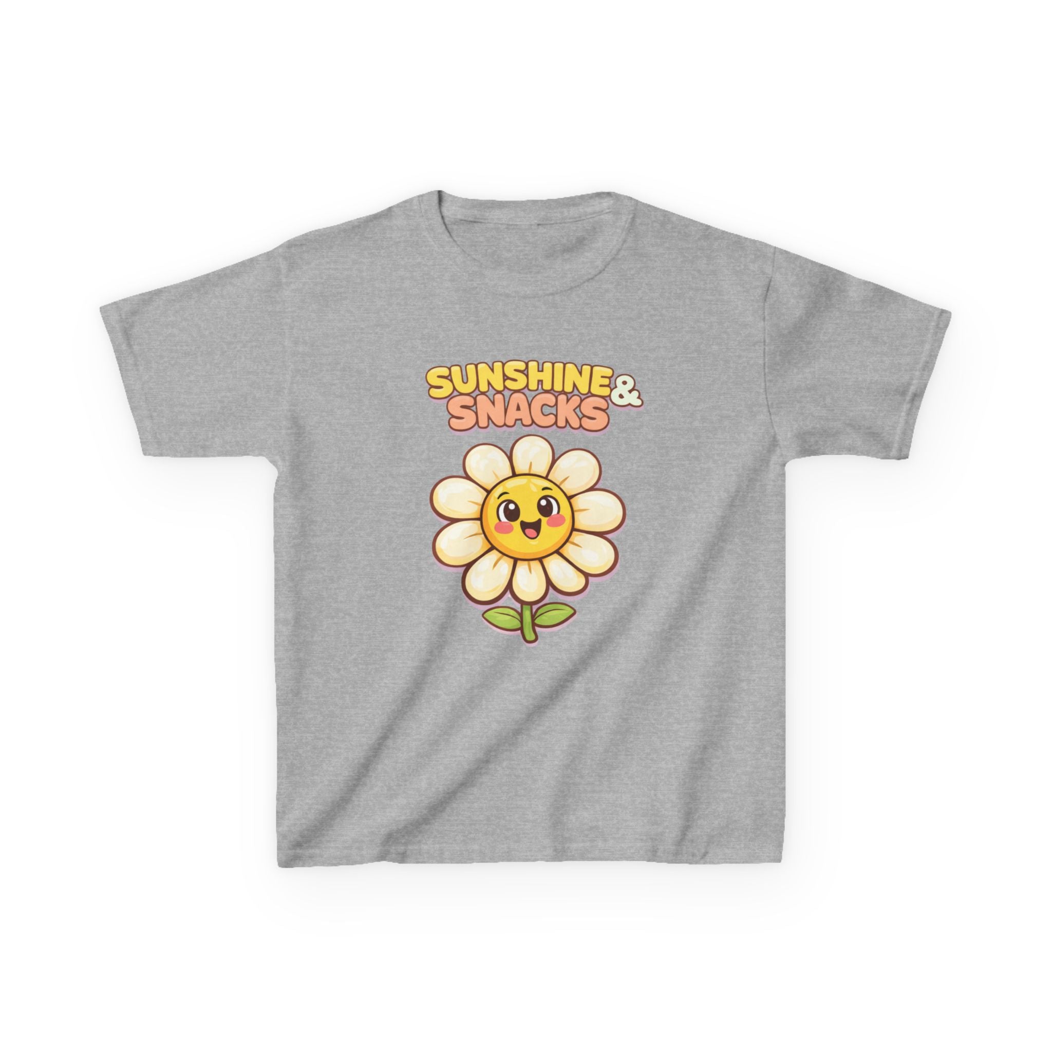 Kids Sunshine T-Shirt — 'Sunshine & Snacks' Smiling Daisy Graphic Tee