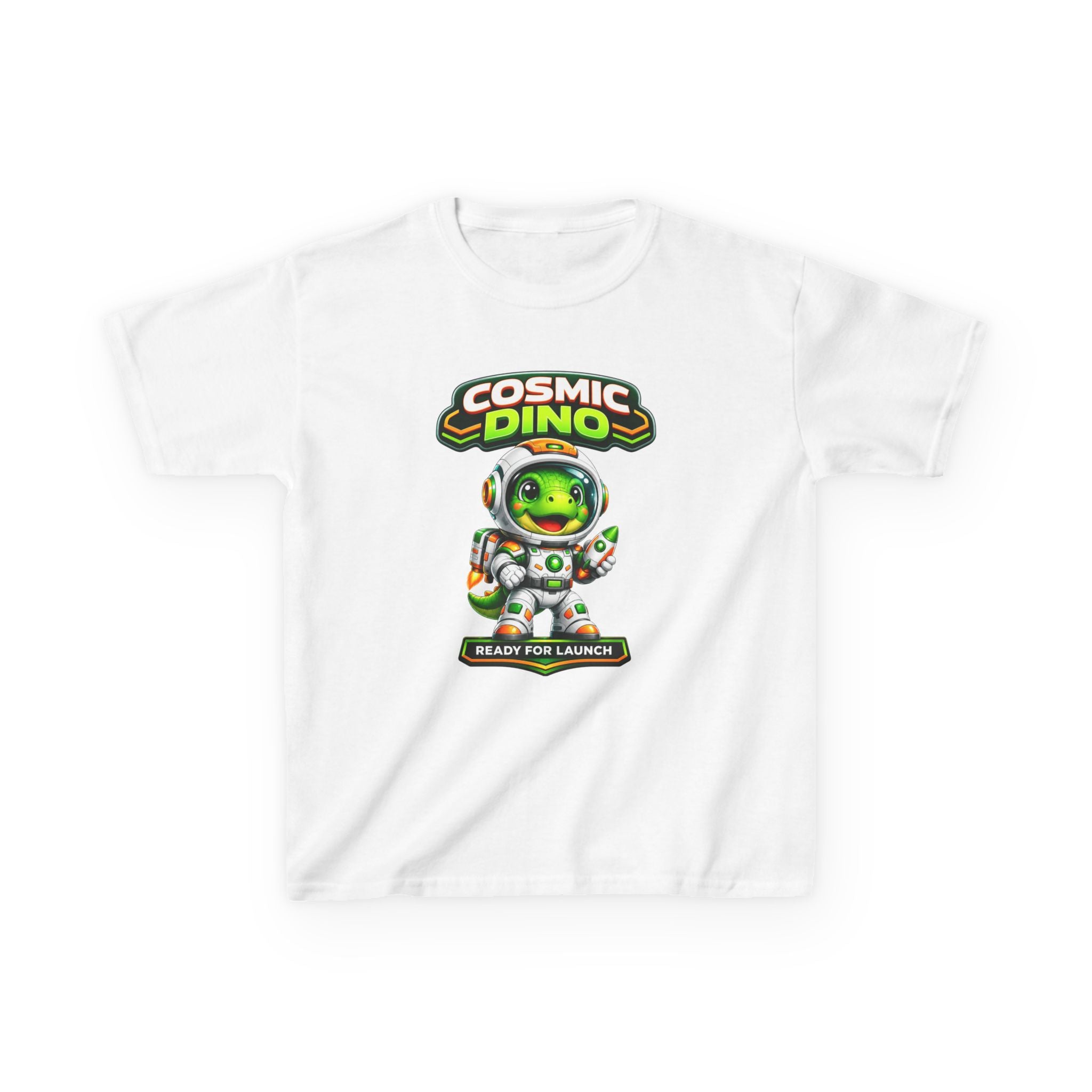 Cosmic Dino Kids T‑Shirt — 'Ready for Launch' Space Dinosaur Tee
