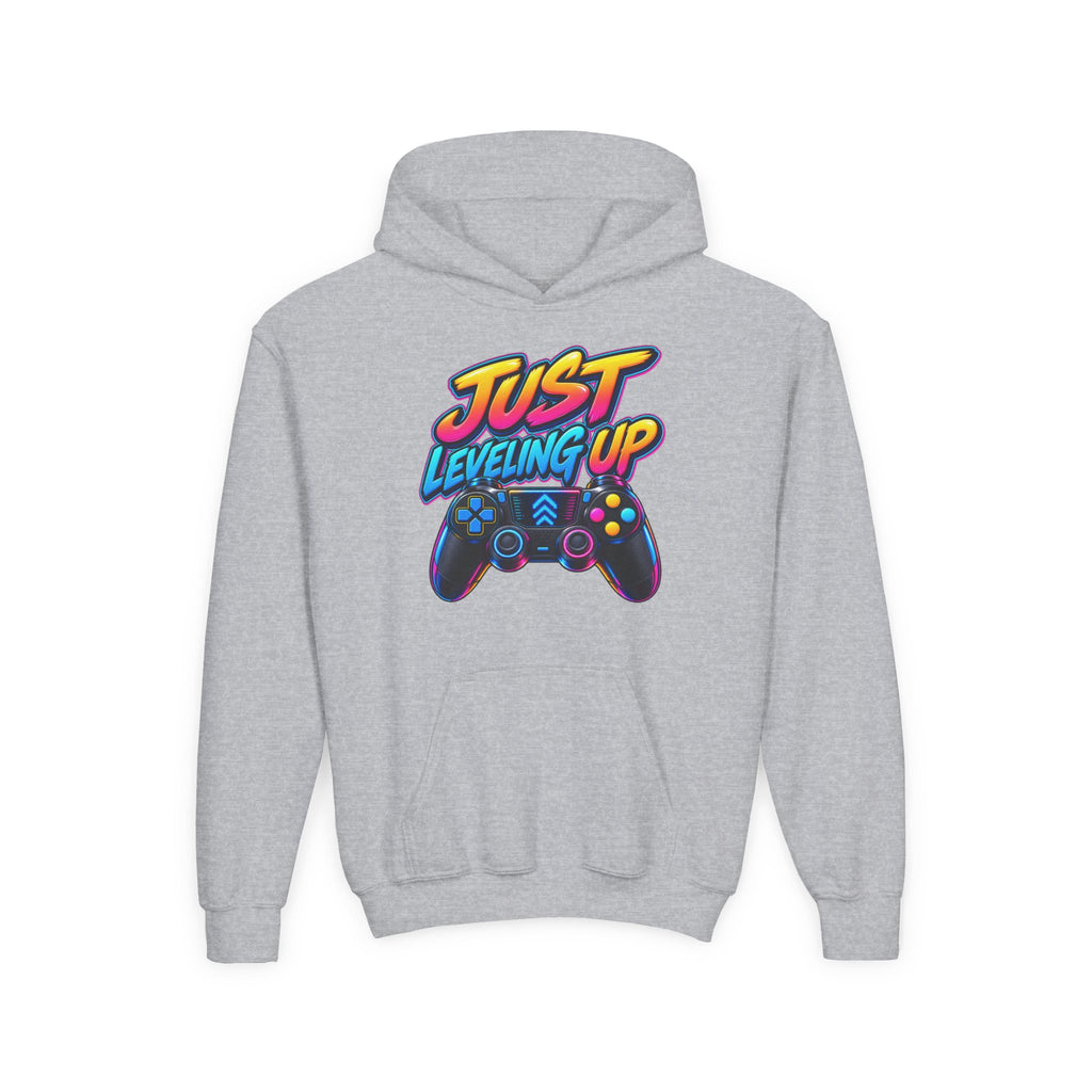 Kidxtr™ Kids Gamer Hoodie — 'Just Level Up' Gamer Graphic Sweatshirt