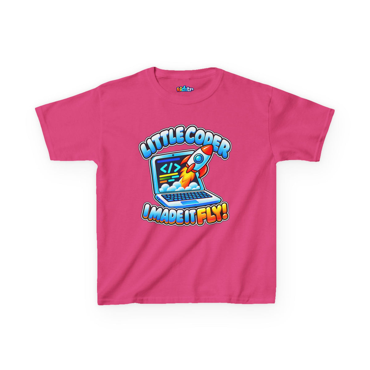 Kidxtr™ Kids Coder T-Shirt — 'I Made It Fly' Little Coder Robot Graphic Tee