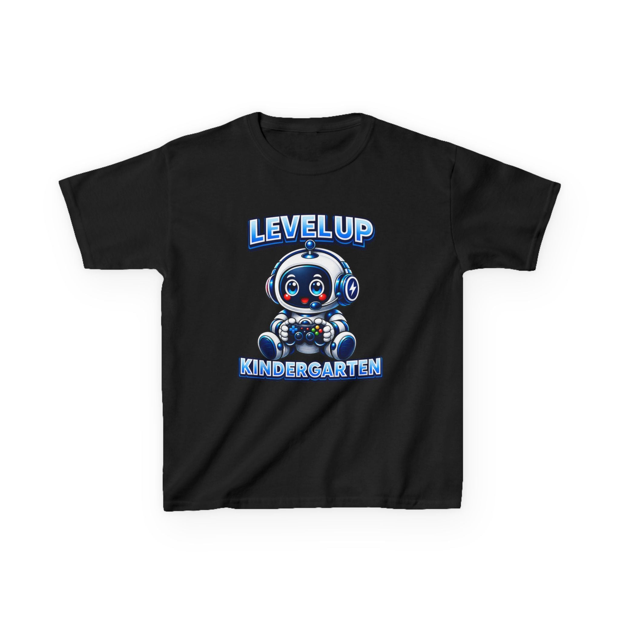 Level Up Kindergarten Robot Kids T‑Shirt — Back to School Shirt for Boys & Girls