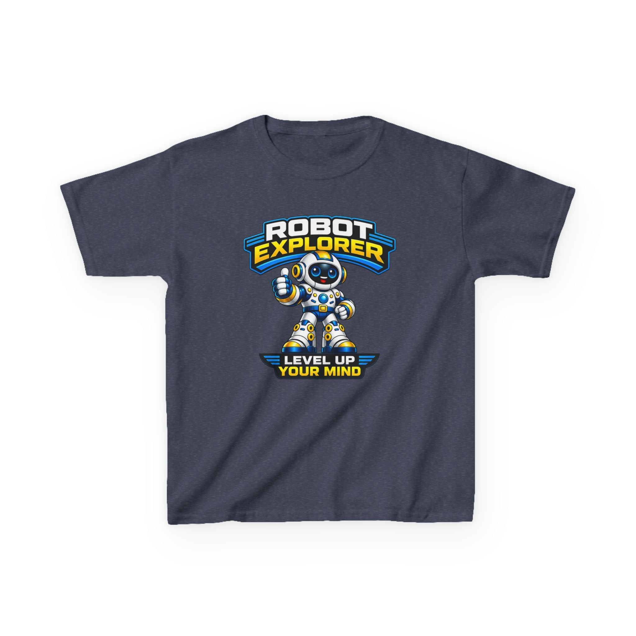 Kids T‑Shirt — "Robot Explorer: Level Up Your Mind" Cute STEM Robot Tee