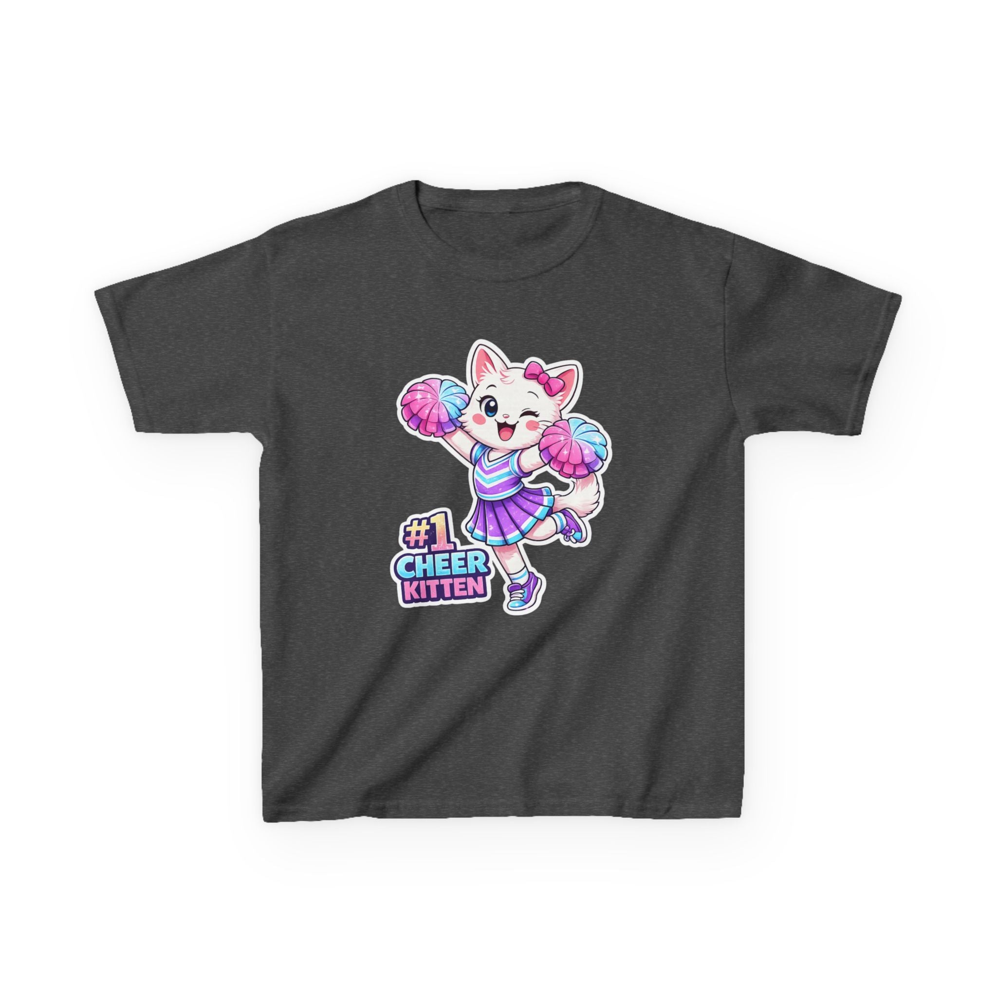 Kids Cheer Kitten T-Shirt — '#1 Cheer Kitten' Cute Cheerleader Cat Graphic Tee