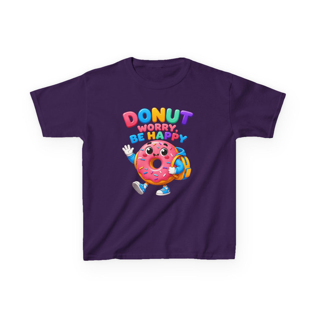 Kids Tee — "Donut Worry, Be Happy" Colorful Cartoon Donut Shirt