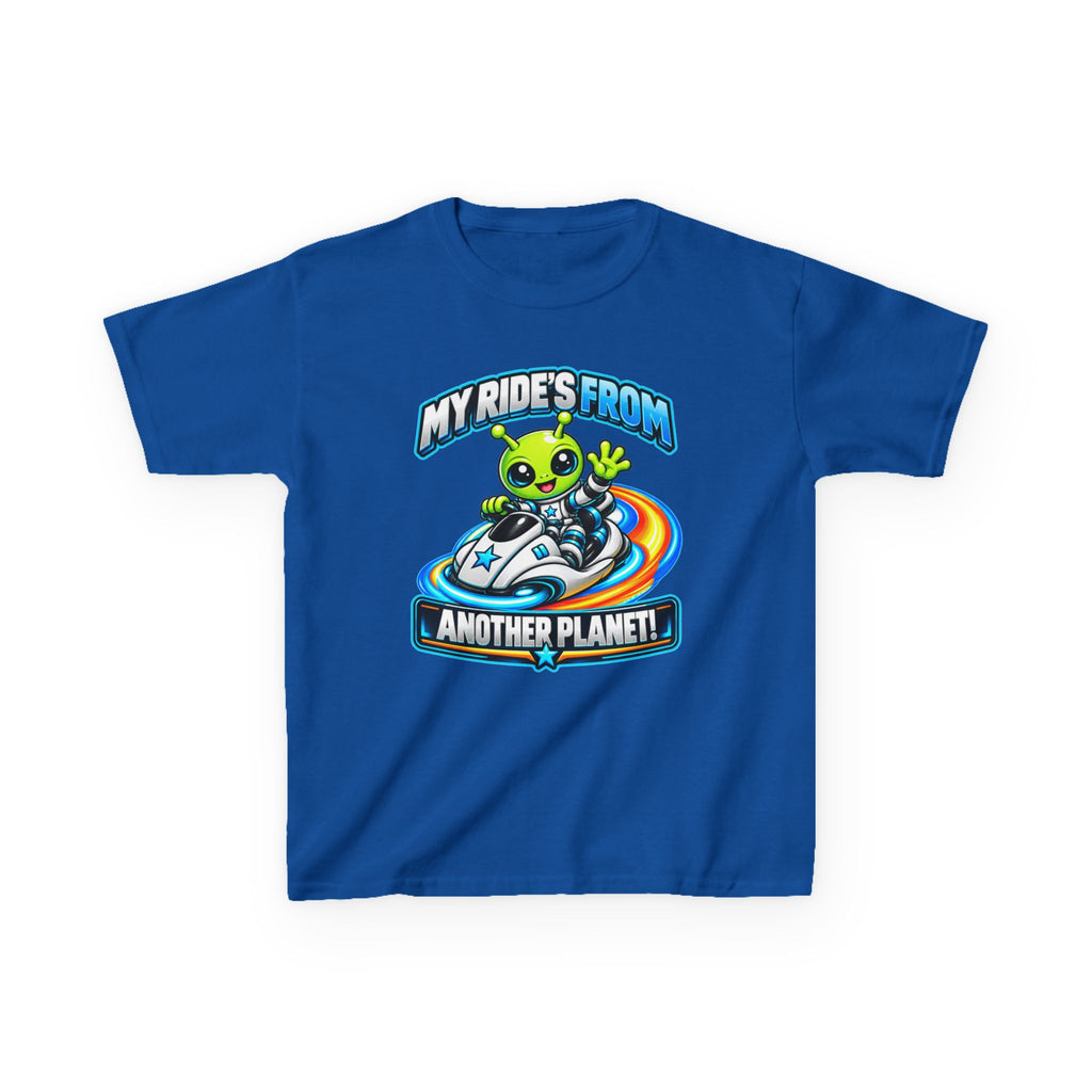 Kidxtr™ Kids Alien T-Shirt — 'My Ride's From Another Planet' Space Rider Graphic Tee
