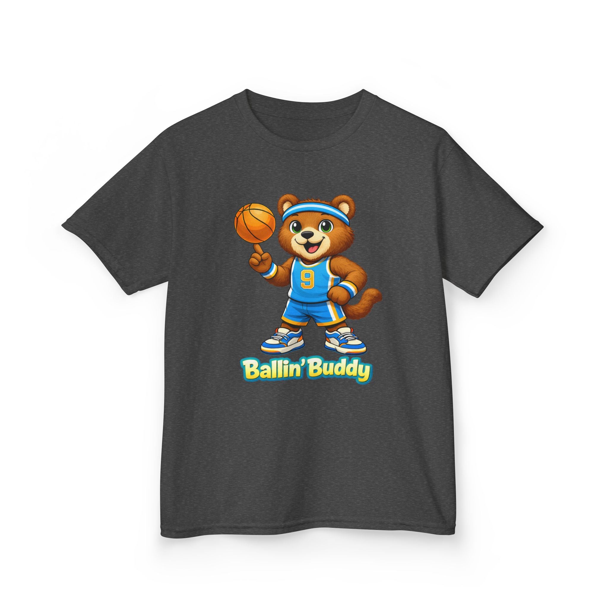 Kidxtr™ Kids Basketball T-Shirt — 'Ballin' Buddy' Cute Bear Basketball Graphic Tee