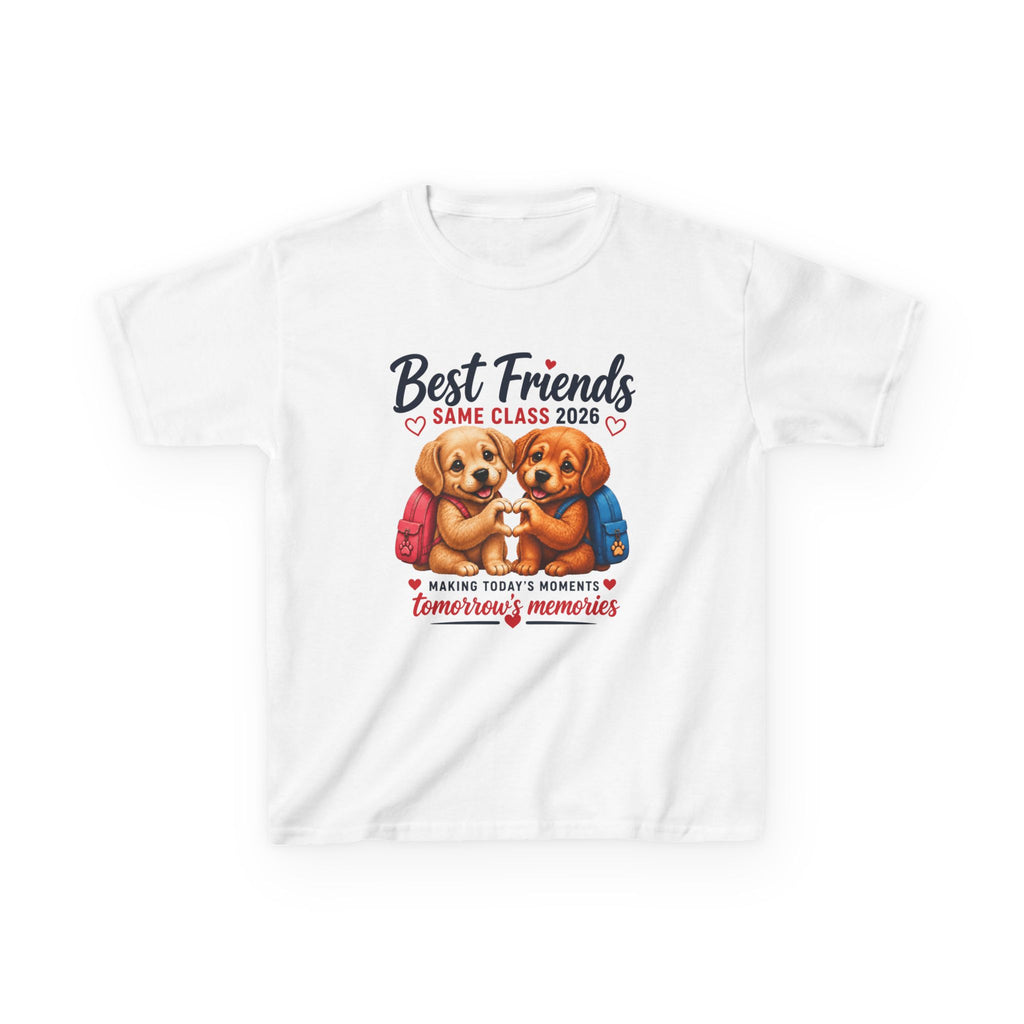 Kids Animal T-Shirt — 'Best Friends Same Class 2026' Cute Puppy School Friendship Graphic Tee
