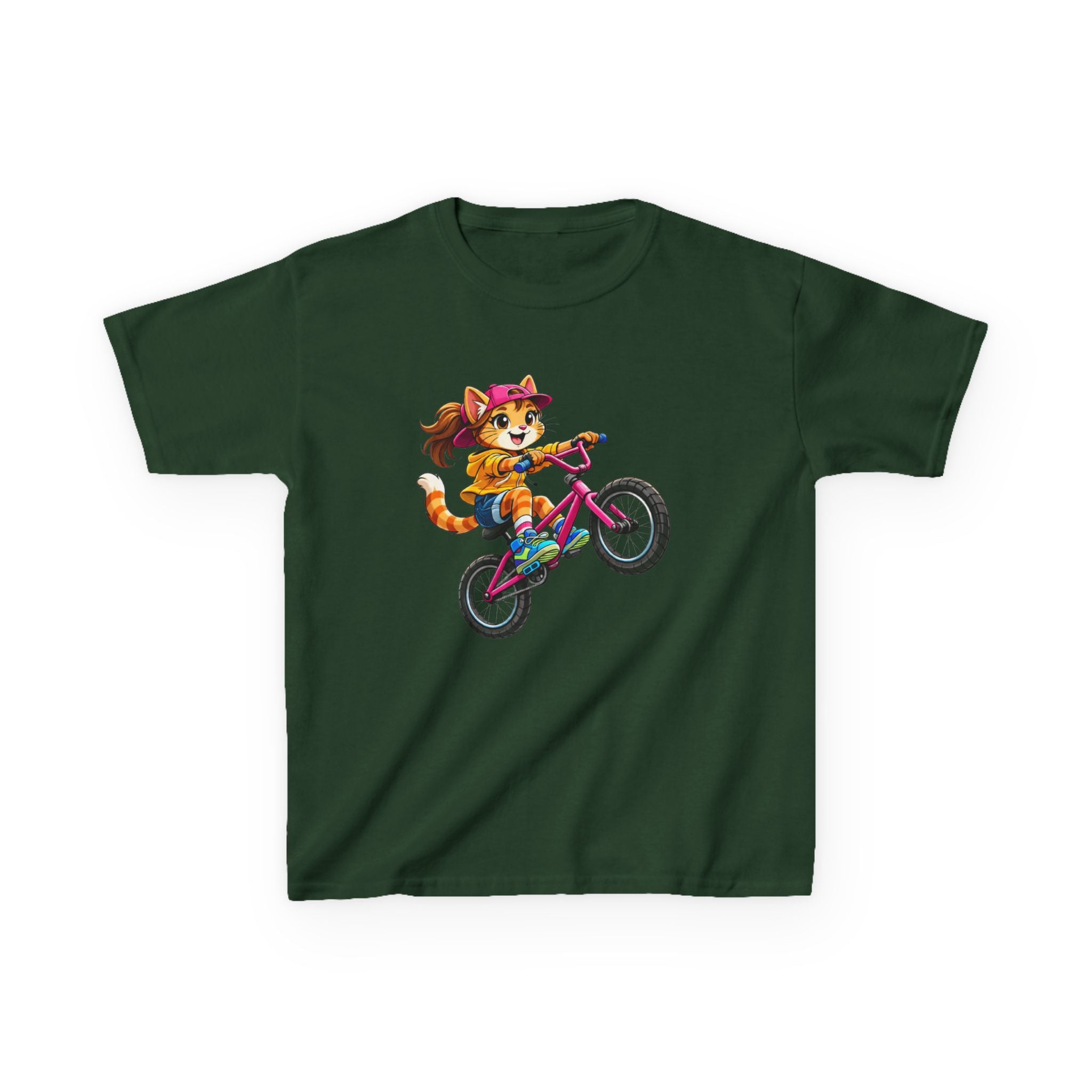 Kids Fox T-Shirt — 'Ride Bold' Cartoon Fox Girl on Bike Graphic Tee