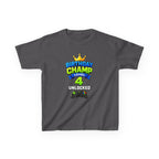 Kids Birthday T-Shirt — 'Birthday Champ' Level 4 Unlocked Gamer Graphic Tee