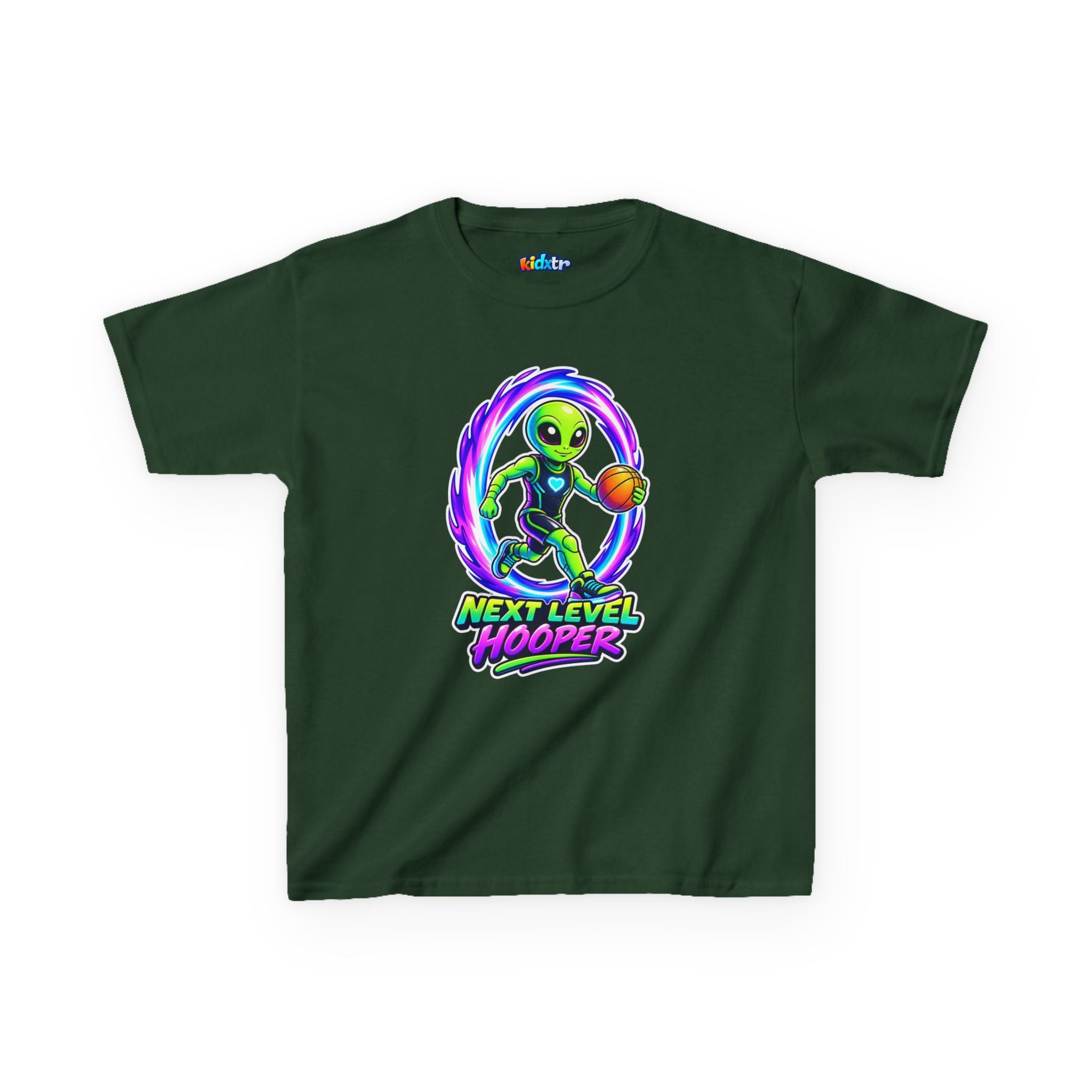 Kidxtr™ Kids Basketball T-Shirt — 'Next Level Hooper' Alien Basketball Graphic Tee