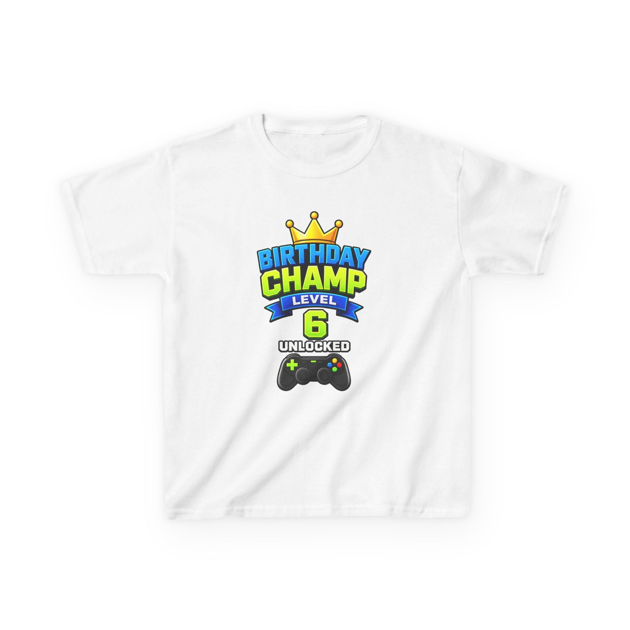 Kids Birthday T-Shirt — 'Birthday Champ' Level 6 Unlocked Gamer Graphic Tee